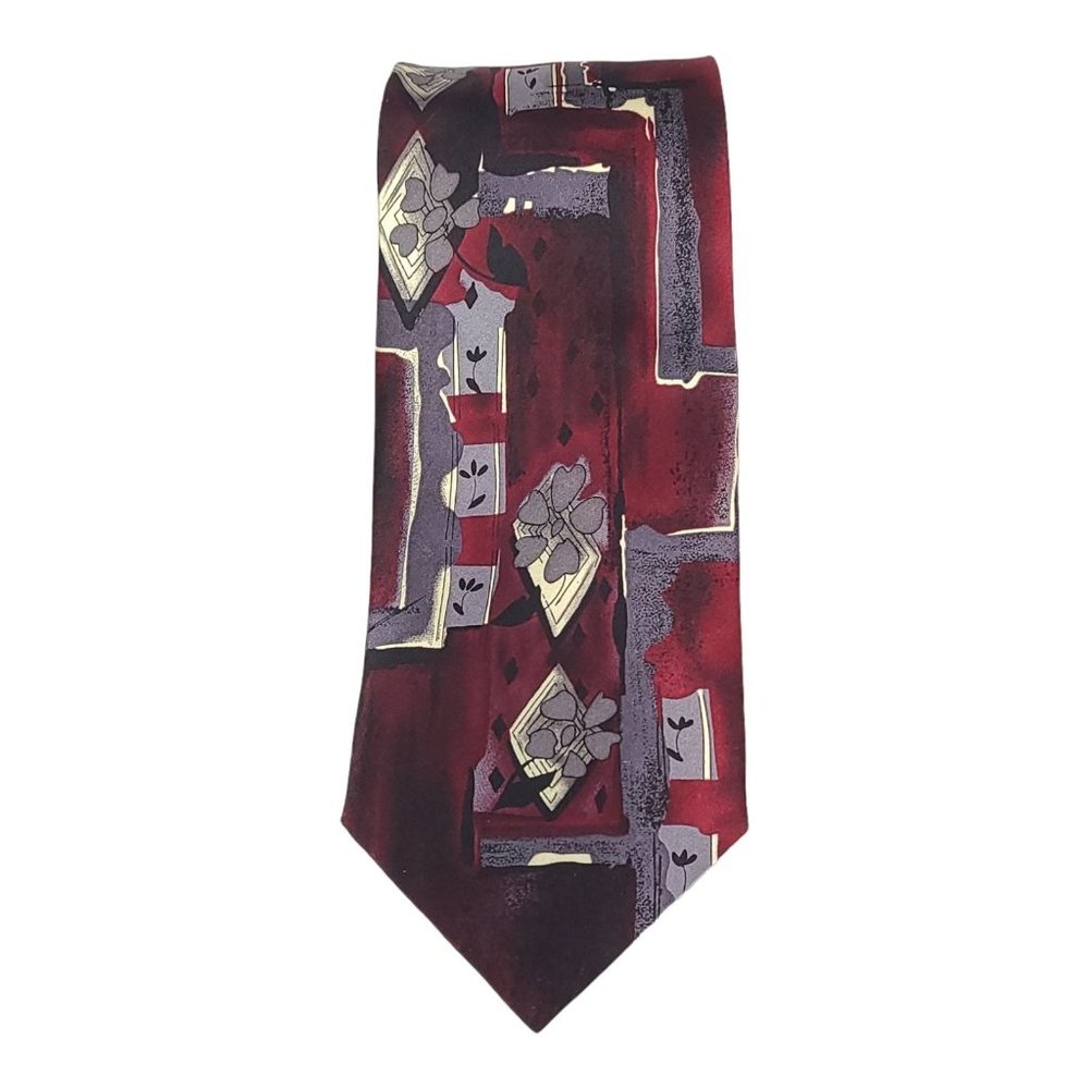 Cocktail Colors Mens Abstract Silk Necktie Red Gray Cream Tie
